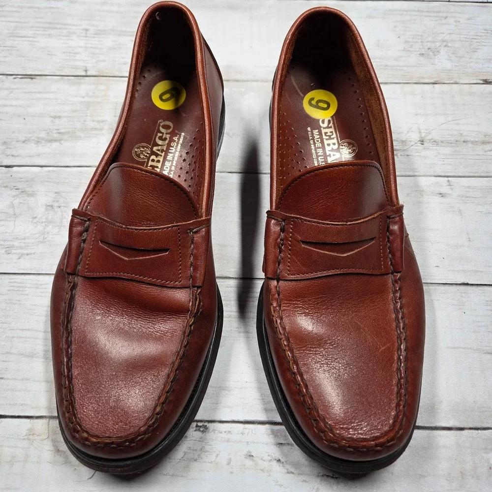 Sebago Classic Penny Loafer Beefroll Leather Mens‎ 9 Brown Made in USA Slip On